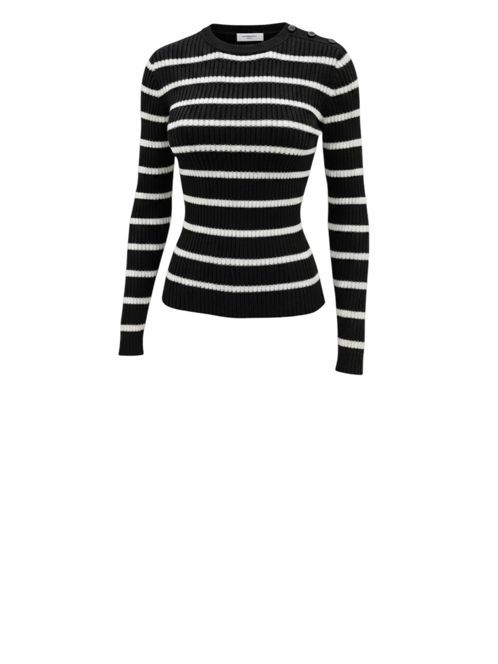 Equipment Ancelin Cotton & Cashmere Stripe Button Shoulder Crew Neck Sweater